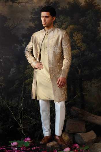 Ayush Jain Green Silk, Organza Sabz Embroidered Achkan Set Online at Aza Fashions Ayush Jain_Green Silk, Organza Sabz Embroidered Achkan Set _Online_at_Aza_Fashions