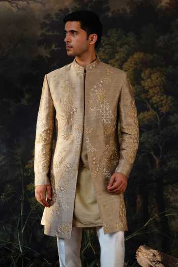 Ayush Jain Green Silk, Organza Sabz Embroidered Achkan Set at Aza Fashions Ayush Jain_Green Silk, Organza Sabz Embroidered Achkan Set _at_Aza_Fashions