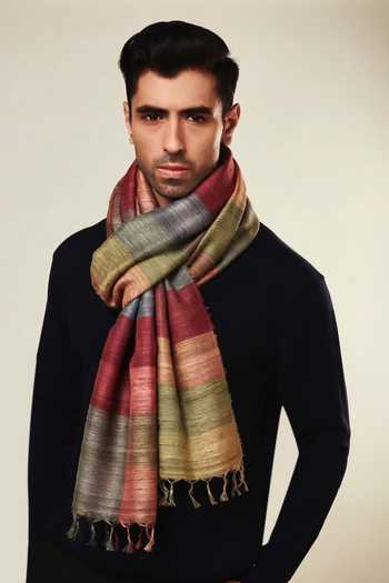 Aeshaane Multi Color Tassels Stripe Woven Scarf Online at Aza Fashions Aeshaane_Multi Color Tassels Stripe Woven Scarf _Online_at_Aza_Fashions