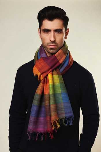 Aeshaane Multi Color Tassels Handwoven Textured Scarf Online at Aza Fashions Aeshaane_Multi Color Tassels Handwoven Textured Scarf _Online_at_Aza_Fashions