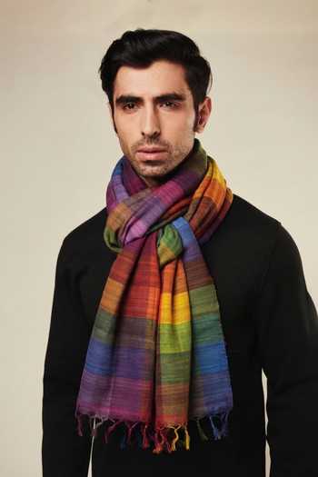 Buy Aeshaane Multi Color Tassels Handwoven Textured Scarf Online at Aza Fashions Buy_Aeshaane_Multi Color Tassels Handwoven Textured Scarf _Online_at_Aza_Fashions