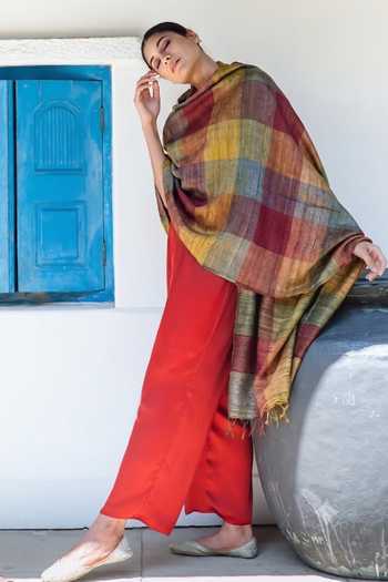Aeshaane Multi Color Fringe Striped Pattern Scarf Online at Aza Fashions Aeshaane_Multi Color Fringe Striped Pattern Scarf _Online_at_Aza_Fashions