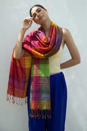 Aeshaane Multi Color Stripe Handwoven Scarf Online at Aza Fashions Aeshaane_Multi Color Stripe Handwoven Scarf _Online_at_Aza_Fashions