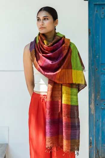 Buy Aeshaane Multi Color Stripe Handwoven Scarf Online at Aza Fashions Buy_Aeshaane_Multi Color Stripe Handwoven Scarf _Online_at_Aza_Fashions