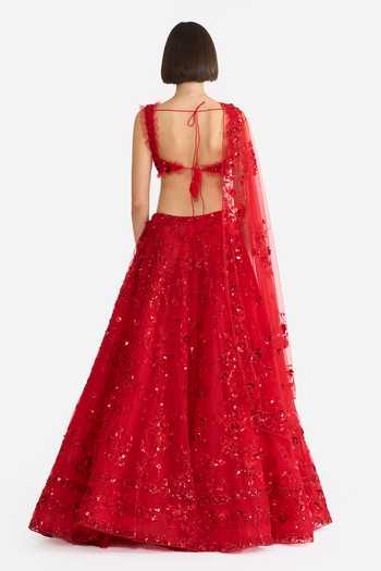 Gauri & Nainika Crimson Rose Embroidered Lehenga Set