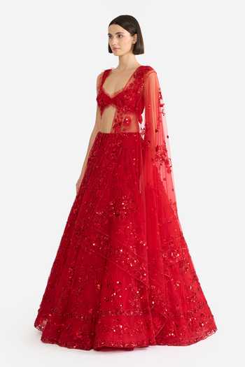 Buy Gauri & Nainika Red Tulle Sweetheart Neck Crimson Rose Embroidered Lehenga Set Online at Aza Fashions Buy_Gauri & Nainika_Red Tulle Sweetheart Neck Crimson Rose Embroidered Lehenga Set _Online_at_Aza_Fashions