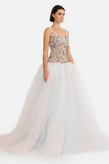 Gauri & Nainika_Pink Tulle Embroidery, Sequins, Beads Sweetheart Embellished Drop Waisted Gown _Online_at_Aza_Fashions