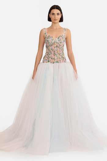 Buy_Gauri & Nainika_Pink Tulle Embroidery, Sequins, Beads Sweetheart Embellished Drop Waisted Gown _Online_at_Aza_Fashions