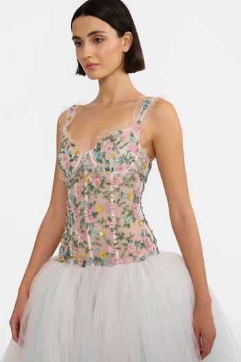 Gauri & Nainika_Pink Tulle Embroidery, Sequins, Beads Sweetheart Embellished Drop Waisted Gown _at_Aza_Fashions