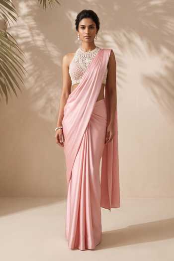 Aneesh Agarwaal Magnolia Pre-Draped Saree With Embroidered Blouse