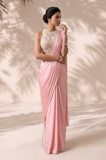 Aneesh Agarwaal Magnolia Pre-Draped Saree With Embroidered Blouse