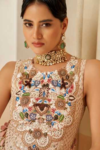 Aditi Somani_Pink High Neck Mirrorwork Blouse And Lehenga Set _Online_at_Aza_Fashions