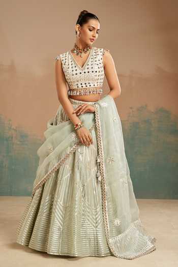 Aditi Somani Mirror Work Stripe Gota Lehenga Set 