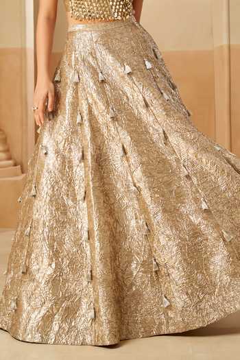 Buy Aditi Somani Gold V-neck Sequin Embellished Crush Gota Lehenga And Blouse Set Online at Aza Fashions Buy_Aditi Somani_Gold V-neck Sequin Embellished Crush Gota Lehenga And Blouse Set _Online_at_Aza_Fashions