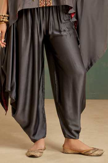 Aditi Somani Blue Silk, Modal, Satin V-neck Embroidered Cape And Dhoti Pant Set Online at Aza Fashions Aditi Somani_Blue Silk, Modal, Satin V-neck Embroidered Cape And Dhoti Pant Set _Online_at_Aza_Fashions