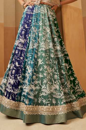 Aditi Somani_Blue Organza Mandarin Collar Embroidered Panelled Skirt Set _at_Aza_Fashions