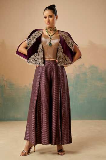 Aditi Somani Floral Woven Cape Pant Set 