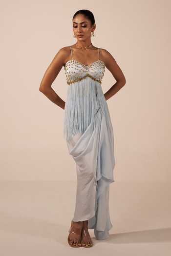 Jyoti Sachdev Iyer Hand Embellished Bralette & Draped Skirt Set