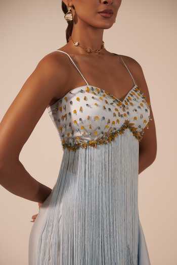 Buy_Jyoti Sachdev Iyer_Blue Satin Embroidery Sweetheart Hand Embellished Bralette And Draped Skirt Set _Online_at_Aza_Fashions