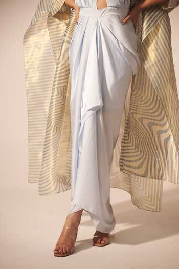 Buy Jyoti Sachdev Iyer Blue Satin, Tissue Halter , Open Draped Dress With Illusion Print Cape Online at Aza Fashions Buy_Jyoti Sachdev Iyer_Blue Satin, Tissue Halter , Open Draped Dress With Illusion Print Cape _Online_at_Aza_Fashions