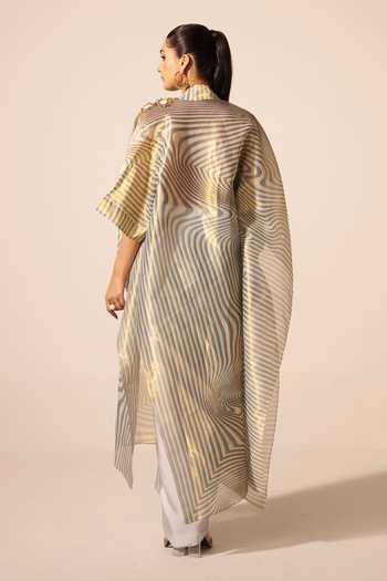 Jyoti Sachdev Iyer Draped Dress With Illusion Print Cape
