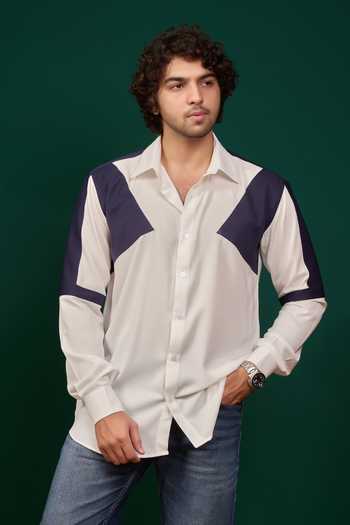 Buy Menero White Crepe Colorblock Panelled Shirt Online at Aza Fashions Buy_Menero_White Crepe Colorblock Panelled Shirt _Online_at_Aza_Fashions