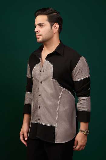 Menero Black Crepe Thread Embroidered Shirt Online at Aza Fashions Menero_Black Crepe Thread Embroidered Shirt _Online_at_Aza_Fashions
