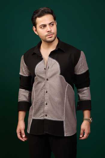 Buy Menero Black Crepe Thread Embroidered Shirt Online at Aza Fashions Buy_Menero_Black Crepe Thread Embroidered Shirt _Online_at_Aza_Fashions