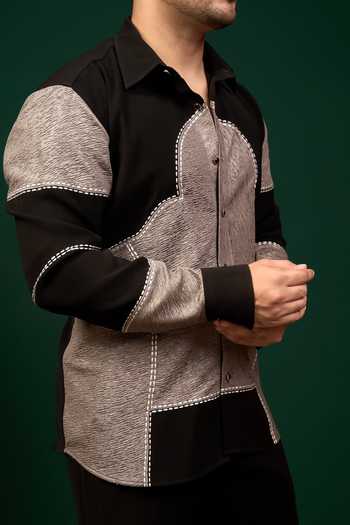 Shop Menero Black Crepe Thread Embroidered Shirt Online at Aza Fashions Shop_Menero_Black Crepe Thread Embroidered Shirt _Online_at_Aza_Fashions