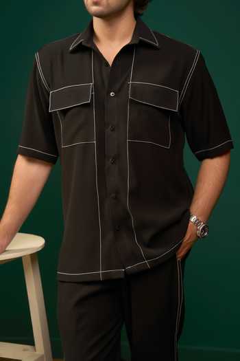 Buy Menero Black Crepe, Lycra Embroidered Shirt And Pant Set Online at Aza Fashions Buy_Menero_Black Crepe, Lycra Embroidered Shirt And Pant Set _Online_at_Aza_Fashions
