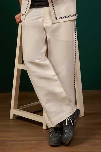 Menero Off White Cotton, Linen Embroidered Shirt And Pant Set Online at Aza Fashions Menero_Off White Cotton, Linen Embroidered Shirt And Pant Set _Online_at_Aza_Fashions