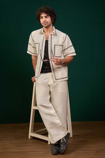 Menero Embroidered Cotton Linen Shirt & Pant Set 