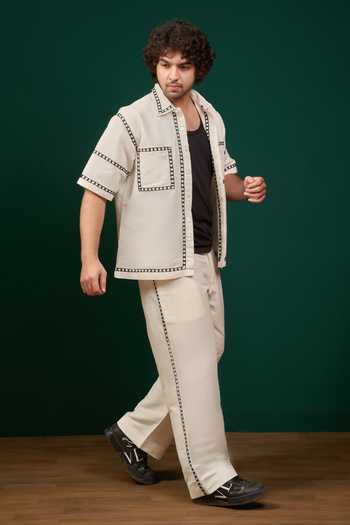 Menero Embroidered Cotton Linen Shirt & Pant Set 