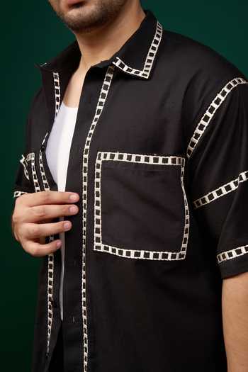 Shop Menero Black Linen, Cotton Embroidered Shirt And Pant Set Online at Aza Fashions Shop_Menero_Black Linen, Cotton Embroidered Shirt And Pant Set _Online_at_Aza_Fashions