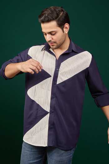 Menero White Pure Cotton Pintuck Panelled Shirt Online at Aza Fashions Menero_White Pure Cotton Pintuck Panelled Shirt _Online_at_Aza_Fashions