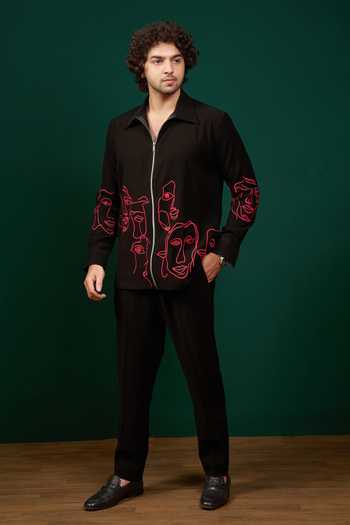Buy Menero Black Crepe, Lycra Embroidered Shirt And Pant Set Online at Aza Fashions Buy_Menero_Black Crepe, Lycra Embroidered Shirt And Pant Set _Online_at_Aza_Fashions