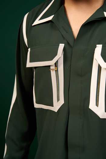 Menero Green Cotton, Crepe Piping Shirt Online at Aza Fashions Menero_Green Cotton, Crepe Piping Shirt _Online_at_Aza_Fashions