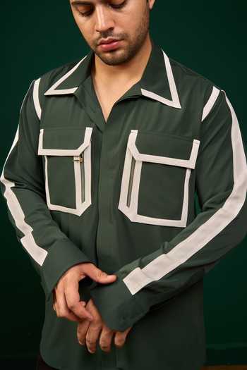 Buy Menero Green Cotton, Crepe Piping Shirt Online at Aza Fashions Buy_Menero_Green Cotton, Crepe Piping Shirt _Online_at_Aza_Fashions
