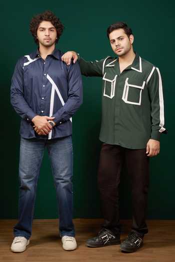 Shop Menero Green Cotton, Crepe Piping Shirt Online at Aza Fashions Shop_Menero_Green Cotton, Crepe Piping Shirt _Online_at_Aza_Fashions