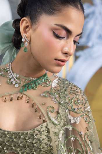 Payal & Zinal Green Silk, Net Grace Embroidered Mermaid Skirt Set Online at Aza Fashions Payal & Zinal_Green Silk, Net Grace Embroidered Mermaid Skirt Set _Online_at_Aza_Fashions