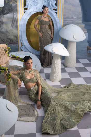Shop Payal & Zinal Green Silk, Net Grace Embroidered Mermaid Skirt Set Online at Aza Fashions Shop_Payal & Zinal_Green Silk, Net Grace Embroidered Mermaid Skirt Set _Online_at_Aza_Fashions