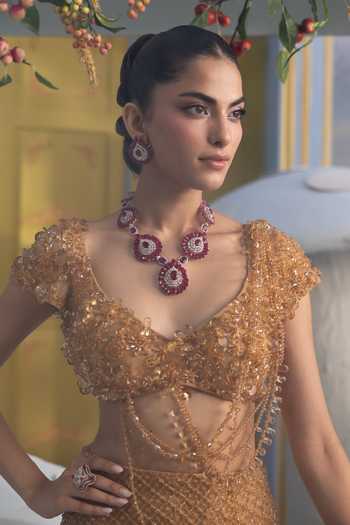Payal & Zinal Gold Organza, Satin Sweetheart Neck Erika Embellished Skirt And Blouse Set Online at Aza Fashions Payal & Zinal_Gold Organza, Satin Sweetheart Neck Erika Embellished Skirt And Blouse Set _Online_at_Aza_Fashions