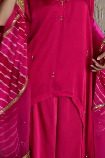 Buy_Shorshe Clothing_Pink Silk, Modal V-neck Embroidered Kaftan And Pant Set _Online_at_Aza_Fashions