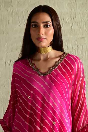 Buy_Shorshe Clothing_Pink Georgette Leheriya Pattern Kurta And Pant Set _Online_at_Aza_Fashions