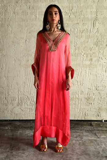 Shorshe Clothing Neckline Embroidered Kaftan & Pant Set 