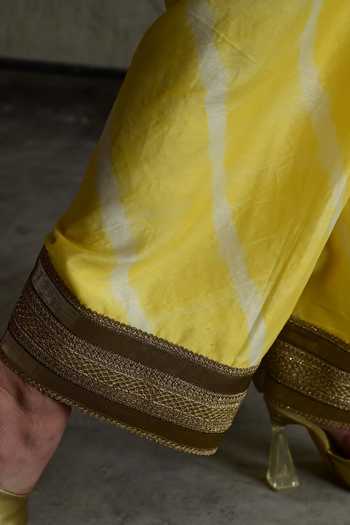 Buy_Shorshe Clothing_Yellow Chanderi Round Neck, Yes Yoke Embroidered Kurta And Pant Set _Online_at_Aza_Fashions