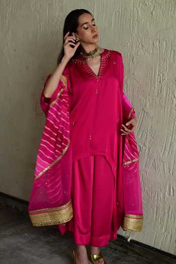 Shorshe Clothing_Pink Organza, Georgette Leheriya Pattern Dupatta _Online_at_Aza_Fashions