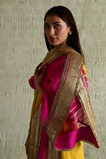 Shop_Shorshe Clothing_Pink Organza, Georgette Leheriya Pattern Dupatta _Online_at_Aza_Fashions