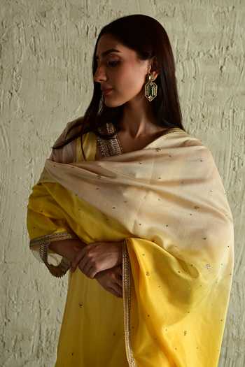 Shop_Shorshe Clothing_Yellow Chanderi Ombre Embroidered Dupatta _Online_at_Aza_Fashions