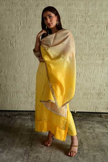 Shorshe Clothing Chanderi Ombre Embroidered Dupatta 